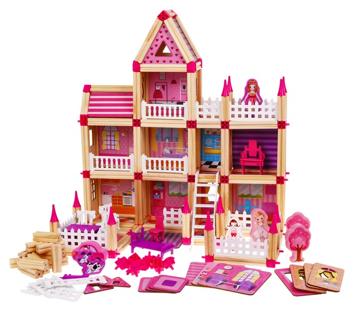 BLLN-3775 drewniane klocki domek różowy 268 przód